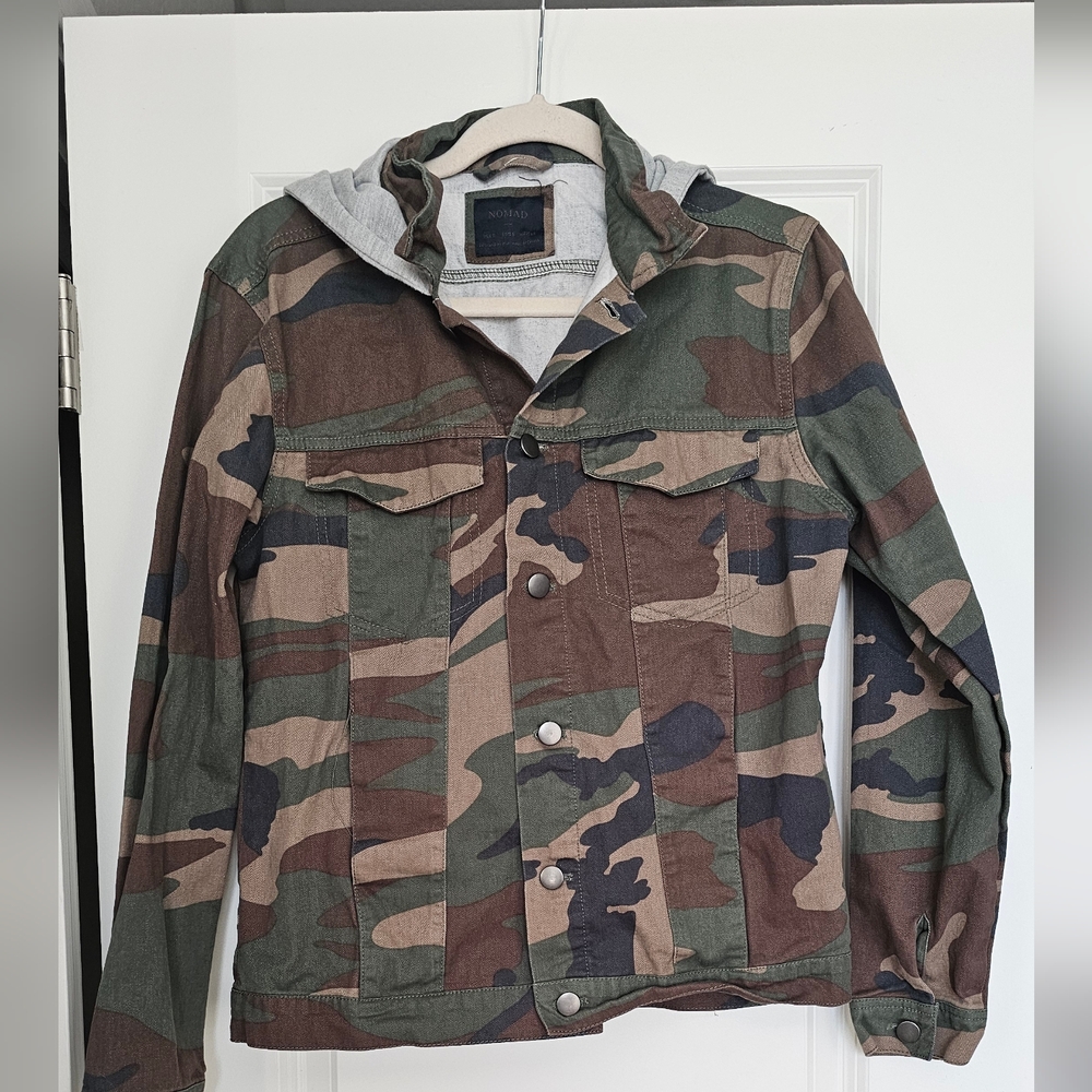 Nomad Camo Jacket Women’s Small Hooded Utility Military Style Cotton Snap Front